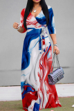 White Celebrities Print Strap Design Patchwork V Neck A Line Dresses