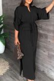Green Casual Solid Color Slit V Neck Long Dresses