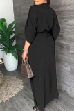 Green Casual Solid Color Slit V Neck Long Dresses