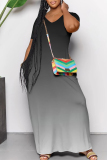 Multicolor Casual Daily Gradient Print Contrast V Neck Printed Dresses