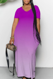 Multicolor Casual Daily Gradient Print Contrast V Neck Printed Dresses