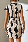 Apricot Casual Print Strap Design Patchwork V Neck Straight Dresses