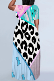Powder White Casual Leopard Print The stars Butterfly Print Contrast O Neck Printed Dresses