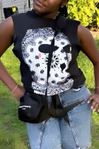 Black Casual Street Tops
