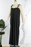 Rose Red Casual Solid Color Lace Up Backless Spaghetti Strap Loose Jumpsuits