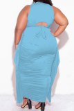 Rose Red Casual Solid Fold Plus Size Two Pieces
