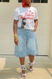 Light Blue Casual Solid Color Pocket High Waist Regular Denim Shorts