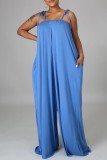 Rose Red Casual Solid Color Lace Up Backless Spaghetti Strap Loose Jumpsuits