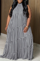White Black Casual Print Patchwork Turtleneck Long Plus Size Dresses
