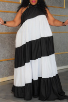 Black White Casual Print Patchwork Turtleneck Long Plus Size Dresses