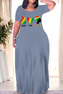 Grey Casual Graffiti Print Letter Print O Neck Printed Dresses