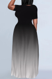 Rose Red Casual Daily Gradient Print Contrast O Neck Printed Dresses