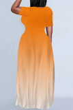 Rose Red Casual Daily Gradient Print Contrast O Neck Printed Dresses