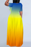 Red Apricot Casual Gradient Print Letter Print Contrast O Neck Printed Dresses