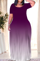 Purple Casual Daily Gradient Print Contrast O Neck Printed Dresses