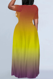 Red Apricot Casual Gradient Print Letter Print Contrast O Neck Printed Dresses