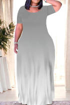 Grey Casual Daily Gradient Print Contrast O Neck Printed Dresses