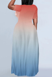 Red Apricot Casual Gradient Print Letter Print Contrast O Neck Printed Dresses