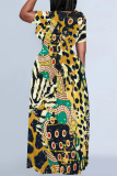 Red Casual Gradient Print Plants Print Heart Pattern Contrast O Neck Printed Dresses
