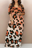 Rose Red Casual Animal Print Contrast Off Shoulder Printed Dresses