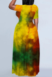Red Casual Gradient Print Plants Print Heart Pattern Contrast O Neck Printed Dresses