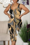 Blue Pink Casual Geometric Print The stars Contrast Printed Dresses