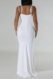Black Sexy Formal Prom Patchwork Backless Hot Drill Spaghetti Strap Evening Dresses
