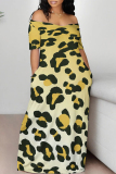 Rose Red Casual Animal Print Contrast Off Shoulder Printed Dresses
