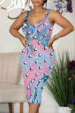 Blue Pink Casual Geometric Print The stars Contrast Printed Dresses