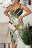 Blue Pink Casual Geometric Print The stars Contrast Printed Dresses