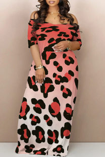 Red Casual Animal Print Contrast Off Shoulder Printed Dresses