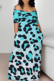 Rose Red Casual Animal Print Contrast Off Shoulder Printed Dresses