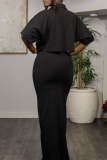Red Casual Solid Color Pocket Slit Turndown Collar Half Sleeve Two Pieces