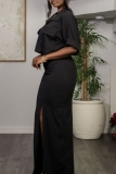 Red Casual Solid Color Pocket Slit Turndown Collar Half Sleeve Two Pieces