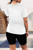 Beige Casual Figure Print Letter Print O Neck Short Sleeve Two Pieces
