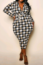 Multicolor Sexy Print Slit Strap Design Patchwork V Neck Wrapped Skirt Plus Size Dresses