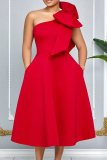 Purple Celebrities Solid Color Bow Decor Patchwork Oblique Collar A Line Dresses