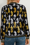 Multicolor Street Sequins Patchwork Zipper Outerwear
