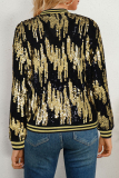 Gold Street Sequins Patchwork Zipper O Neck Outerwear