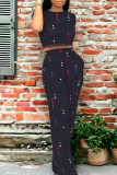 White Casual Daily Geometric Print Pocket Contrast O Neck Short Sleeve Two Pieces