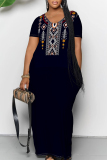 Black Casual Geometric Print Pocket V Neck Printed Dresses