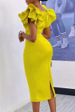Black Celebrities Solid Color Patchwork Slit Zipper Square Neck Wrapped Skirt Dresses