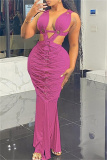 White Sexy Hot Solid Color Patchwork Backless Long Dresses