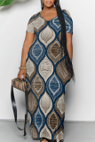 Black Casual Geometric Print Pocket V Neck Printed Dresses