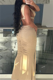 White Sexy Hot Solid Color Patchwork Backless Long Dresses