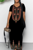 Black Casual Geometric Print Pocket V Neck Printed Dresses