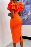 Black Celebrities Solid Color Patchwork Slit Zipper Square Neck Wrapped Skirt Dresses