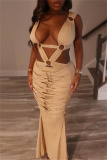 White Sexy Hot Solid Color Patchwork Backless Long Dresses