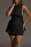 Grey Casual Solid Color Patchwork O Neck Sleeveless Two Pieces