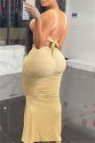 White Sexy Hot Solid Color Patchwork Backless Long Dresses